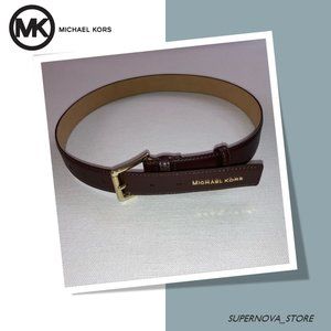 MICHAEL KORS Brown Leather Belt Gold Buckle $58 Small 38” Logo Classic Business